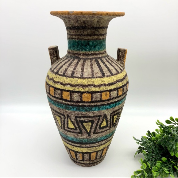 Vintage Other - Vintage Italian Lava Glaze Geometric Print Ceramic Clay Pottery Vase MCM Italy